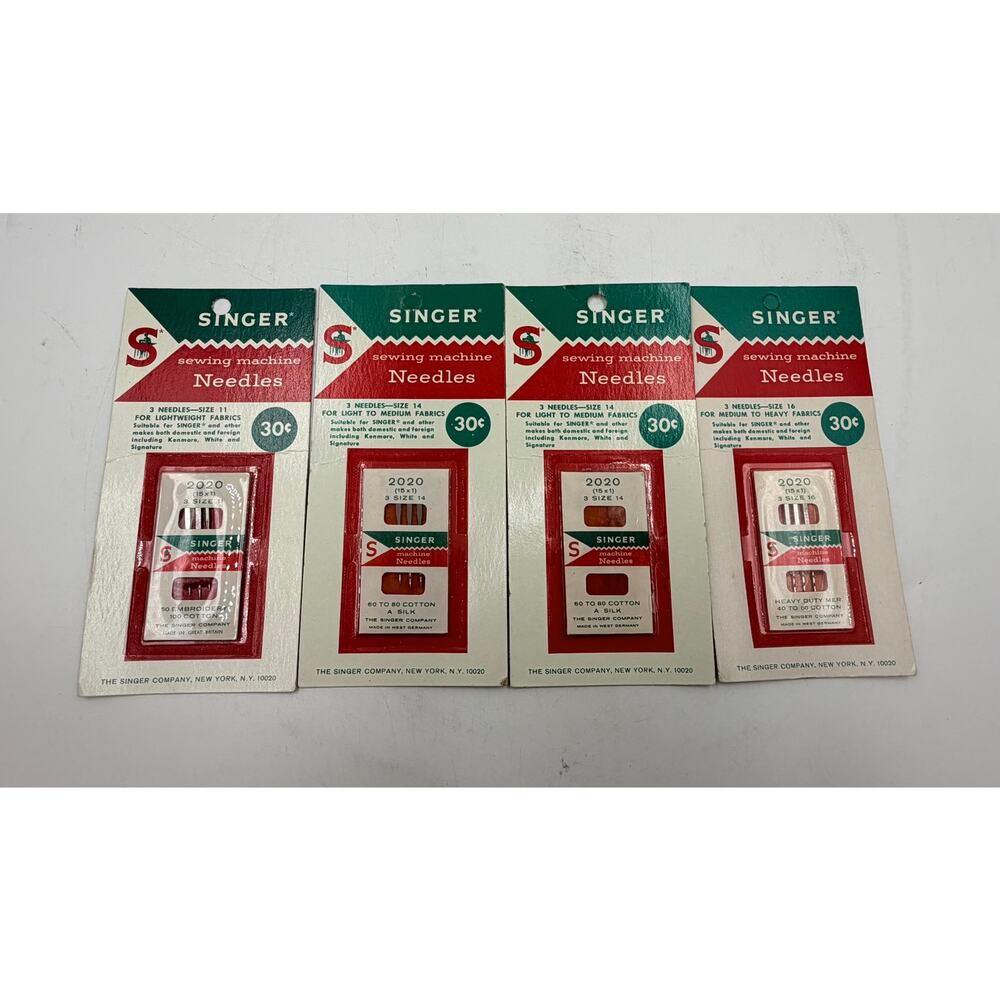 Set of 4 Vintage Singer Sewing Machine 3 Needles per pk size 11,14 and 16 NOS